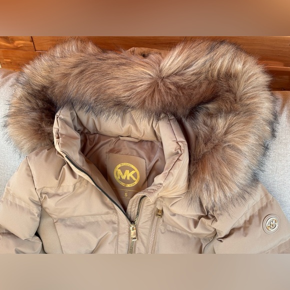Michael Kors 💅✨ Taupe MK Fur Puffer Jacket Designer Coat S M L XL - Picture 4 of 10